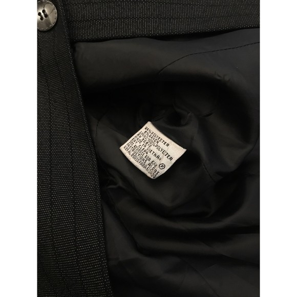 Le Suit Womens One Button Blazer Suit Jacket Pinstripe Grey Sz 6P Shoulder Pads - Picture 3 of 5